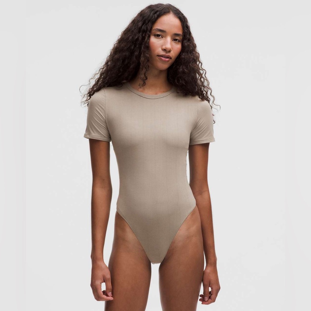 Lululemon Stretch Cotton Ribbed Short-Sleeve Bodysuit - Warm Ash Grey, Size S
